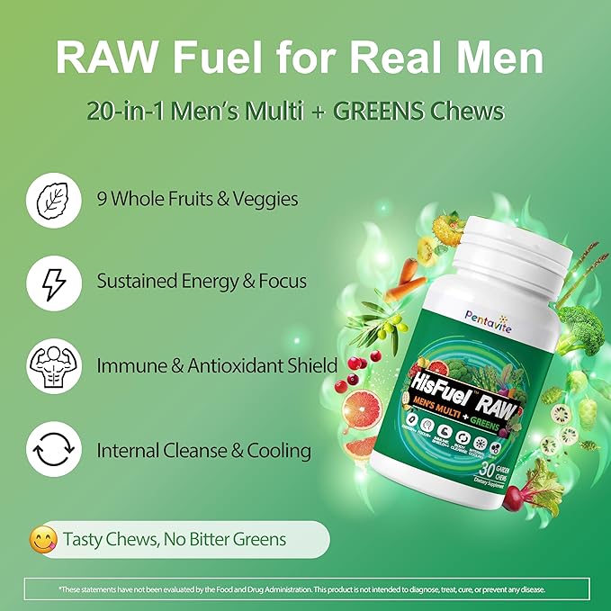 HisFuel Multivitamin for Men 20-in-1 Mens Vitamins with Natrual Fruits &amp Veggies Vitamins &amp Minerals Taurine Boost Energy &amp Health Support Immune &amp Antioxidant Shield 60 Days Sup