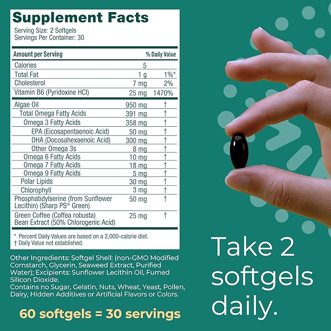 iwi life Brain Omega-3 180 Softgels (90 Servings) Vegan Plant-Based Algae Omega-3 with EPA + DHA Focus Memory and Mood Support Dietary Supplement Krill &amp Fish Oil Alternative No Fishy Aftert