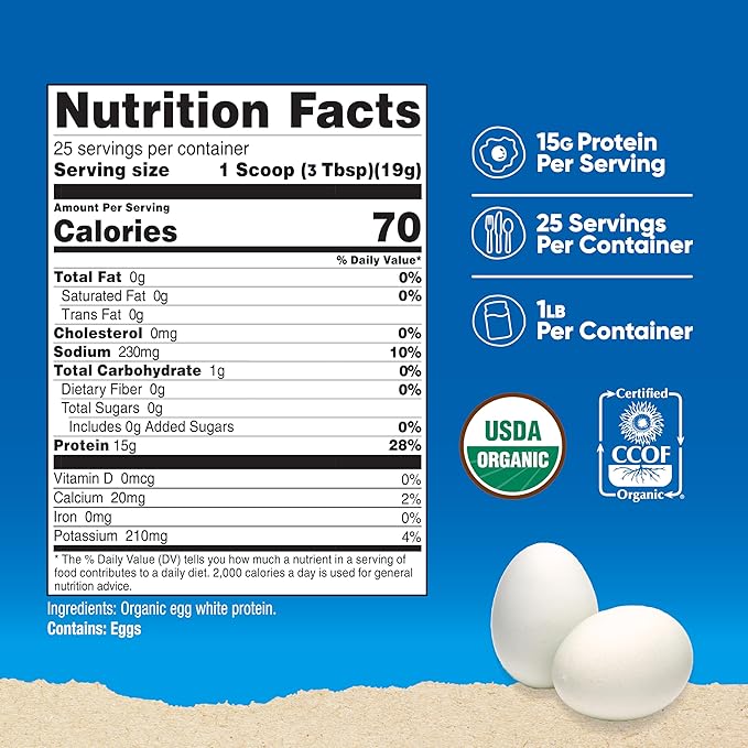 Nutricost Organic Egg White Protein Powder (1LB) 25 Servings Per Container - GMO-Free Gluten-Free