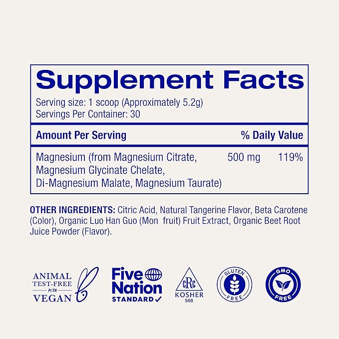 Ora Organic Magnesium Complex Powder Supplement - 4-in-1 Magnesium: Glycinate Taurate Malate &amp Citrate | Vegan Gluten-Free | Tangerine Flavor | Calm Support for Sleep Stress &amp Muscles | 30