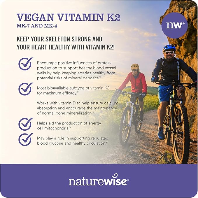 NatureWise Vegan Vitamin K2 100mcg &amp MK4 500mcg Bone Health - Vitamin D3 2000iu Immune Support 360 Count