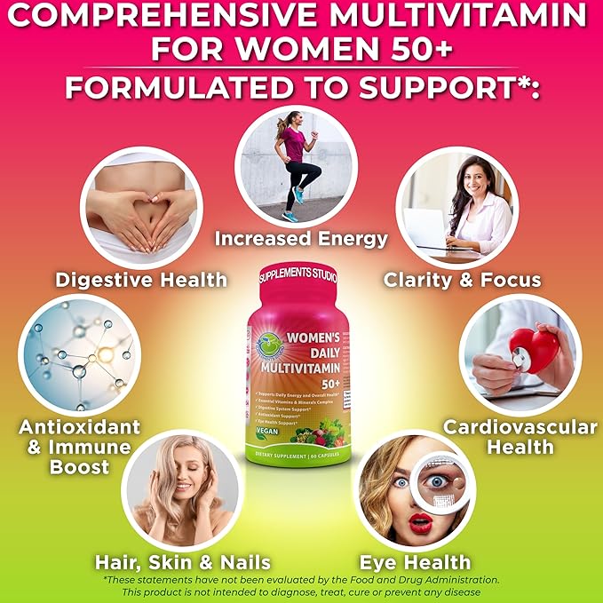 SUPPLEMENTS STUDIO Antioxidant Cellular &amp Immune Support Bundle - Women's Daily Multivitamin 50+ with Organic Superfoods + Liposomal Glutathione 500mg - Vegan Non-GMO Clean Label