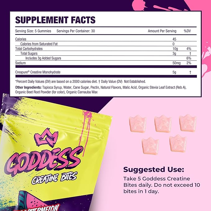 Primal Queen Goddess Creatine Gummies – Low-Sugar Chewable Creatine for Women | Booty and Muscle Builder Faster Recovery Strength | High-Potency Wild Watermelon Flavor – 150 Bites (5g per Serving)