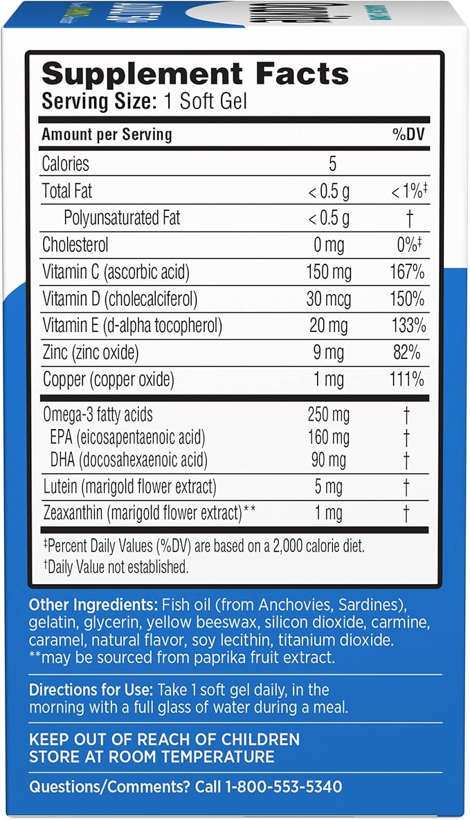 Ocuvite Adult 50+ Eye Vitamins and Mineral Supplements with Lutein Zeaxanthin and Omega-3 90 Soft Gels (Pack of 3)