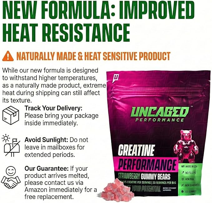 Creatine Monohydrate Gummies 5g with Prebiotic Fiber for Muscle Growth &amp Strength 30 Servings Strawberry - Lab Tested - 5000mg Premium All Natural