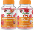 Lifeable Immune Support Kids + Biotin Kids Gummies Bundle - Great Tasting Vitamin Supplement Gluten Free GMO Free Chewable Gummy