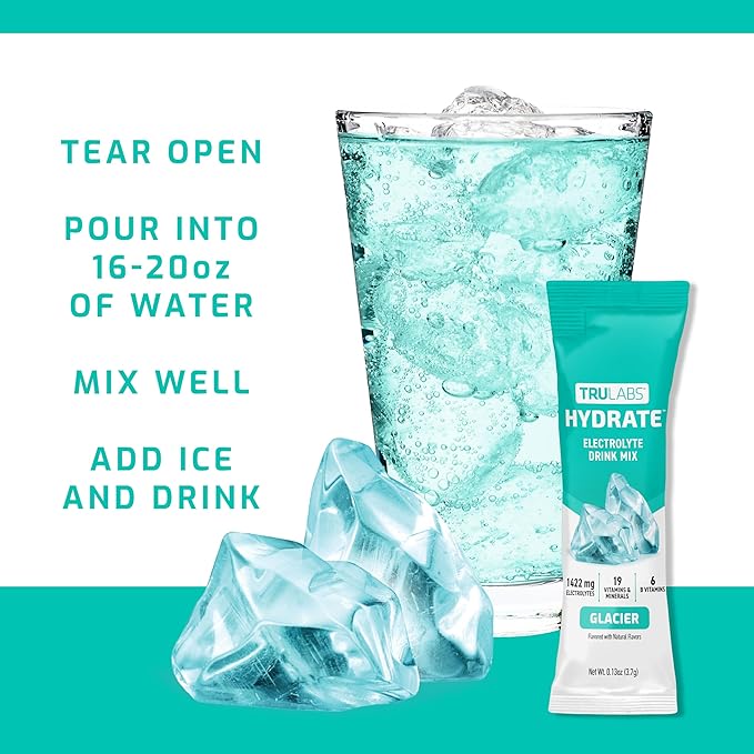 TRULABS Hydrate - Glacier. Sugar Free Electrolytes Hydration Packets. Each Serving Contains 1422 mg of Electrolytes &amp19 Vitamins &amp Minerals (16 ct)