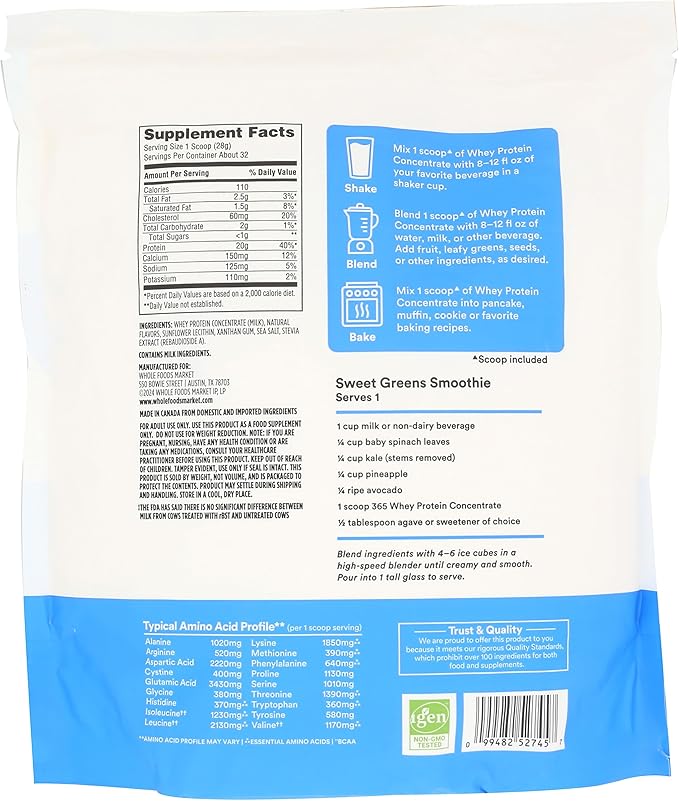 365 by Whole Foods Market Vanilla Whey Concentrate Protein Powder 32 OZ