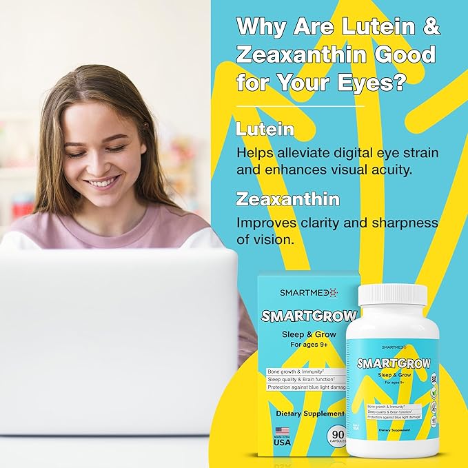 SMARTGROW Height Growth Supplement – Calcium Vitamin D3 L-Arginine – 5-in-1 Formula for Kids Teens Adults – Sleep Support Bone Strength Immunity Brain &amp Eye Health – 3 Month Supply