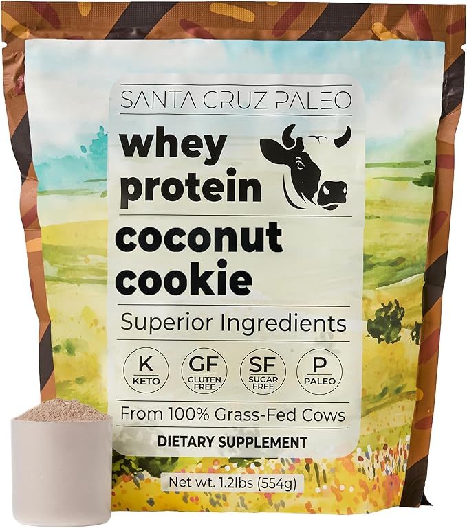 Santa Cruz Paleo Whey Protein Powder Coconut Cookie 20 G Grass Fed Whey Protein Isolate Per Serving Gluten Free Paleo &amp Keto Friendly No Sugar Added Protein Shake Mix 20 Servings 1.2 lb Ba