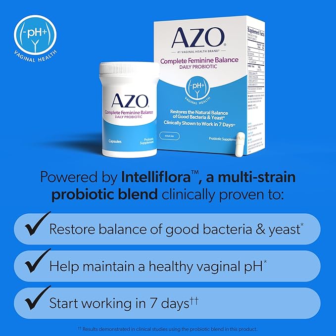 AZO Complete Feminine Balance Daily Vaginal Probiotics for WomenClinically Proven to Help Protect Vaginal HealthHelps Balance pH and Yeast60 Count (Pack of 2)