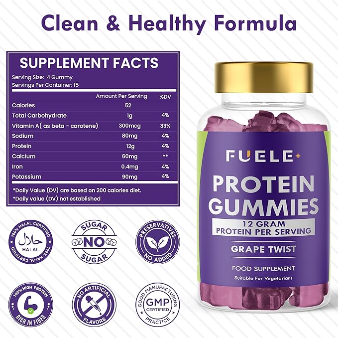 Whey Protein Gummies - Grape Twist Flavour 12g High Protein per Serving - Protein Powder Alternative Vegetarian Convenient Whey Protein Supplement (60 Grape Twist)