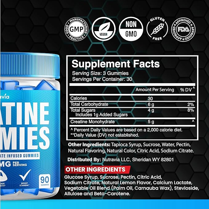 Creatine Gummies Infused with 5g Creatine Monohydrate for Men and Women Strength Endurance Muscle Instantized Creatine Micronized Clean HCL Balanced Creatina Monohidratada en Polvo (90 Gummies)
