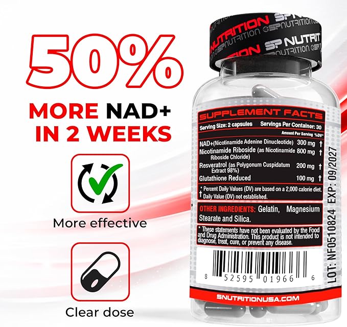 SP Nutrition NAD+ Revive – Premium Nicotinamide Adenine Dinucleotide Supplement – Supports Cellular Energy Metabolism &amp Healthy Aging – 60 Capsules