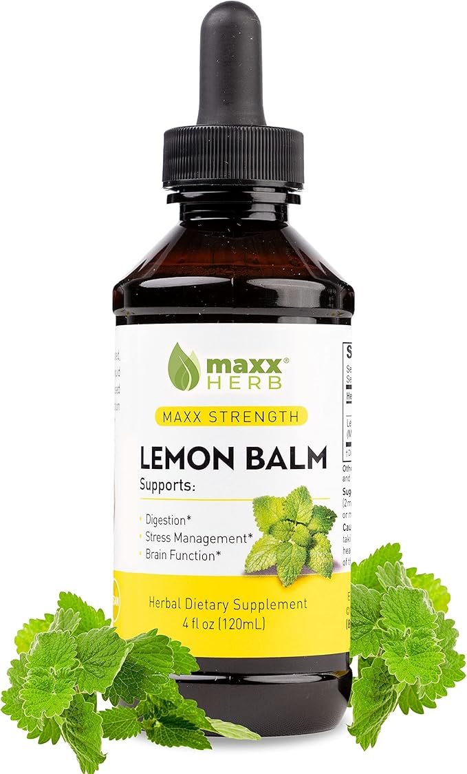 Maxx Herb Lemon Balm Extract - Max Strength Liquid Tincture Absorbs Better Than Capsules or Tea for Nervous System Support &amp Stress Management - Alcohol Free - 4 Oz Bottle (60 Servings)