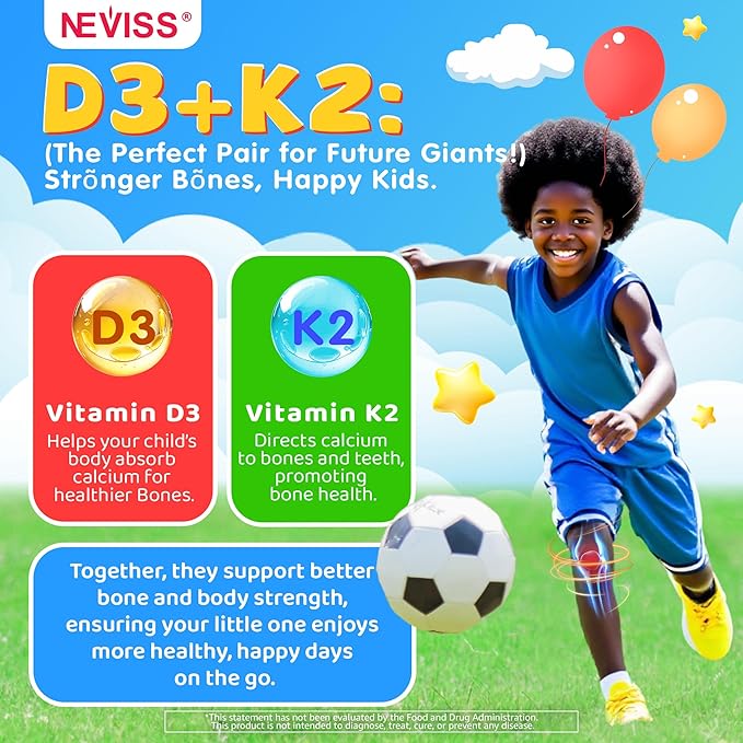 NEVISS Kids Vitamin D3 K2 Gummies 2 Pack + Kids Multivitamin Gummies 1 Pack