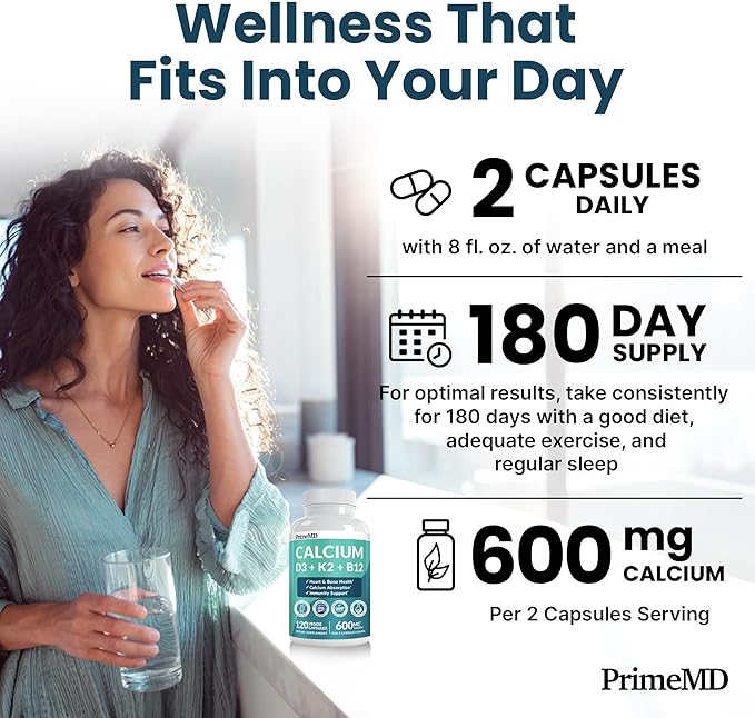 4-in-1 Calcium Supplements for Women and Men - Calcium with Vitamin D3 K2 5000 IU Supplement 600mg per Serving - Gluten-Free Vegan-Friendly (120 ct)