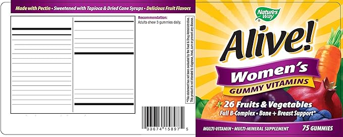 Nature's Way Alive!a Womenas Premium Gummy Multivitamin Fruit and Veggie Blend 75 Gummies