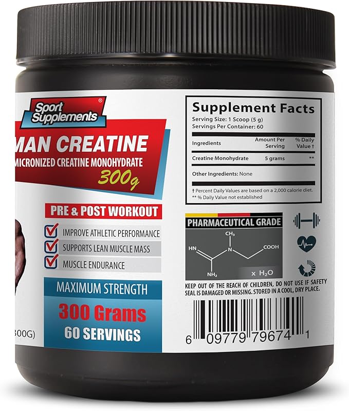 Muscle Pump Testosterone Booster - German CREATINE - 100% Pure MICRONIZED CREATINE MONOHYDRATE - Creatine for Bodybuilding - 1 Can 300 Grams (60 Servings)