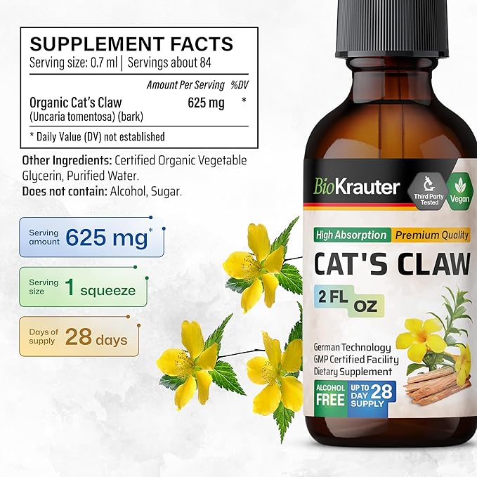BIO KRAUTER Lemon Balm Tincture 2 Fl. Oz. &amp Cat's Claw Tincture 2 Fl. Oz.