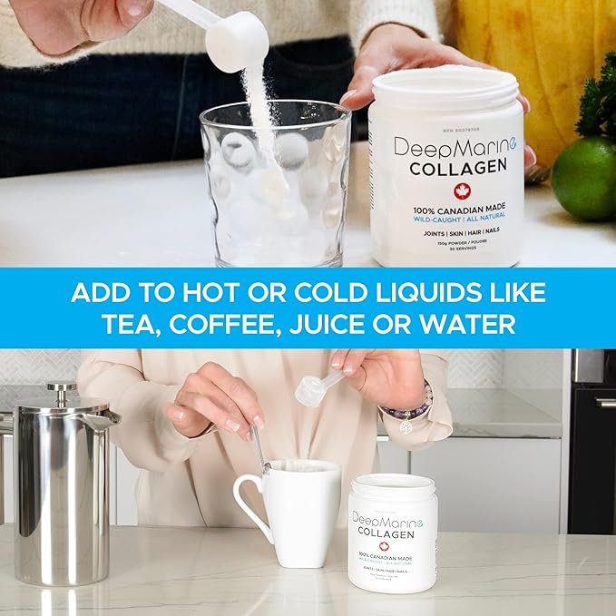 DeepMarine Collagen 100% Canadian Made Collagen Peptides Wild-Caught Collagen Powder Hydrolyzed Marine Collagen - 30 Day Supply - Gluten-Free Tasteless Odourless Keto and Paleo Friendly