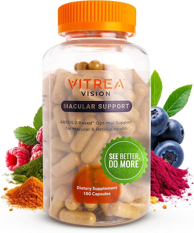 Vitrea Health Vision Macular Support – AREDS2 Eye Supplement with Lutein Zeaxanthin Marigold &amp 13 Nutrients – Helps Protect Against Blue Light – No Dyes or Titanium Dioxide – Retinal Health Supp