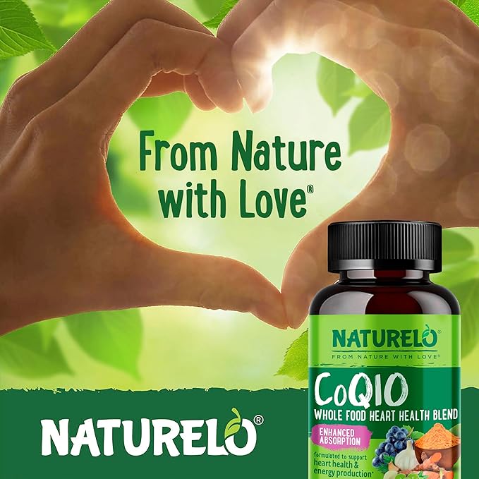 NATURELO Whole Food CoQ10 with Heart Health Blend Powerful Antioxidant for Energy Production 120 Capsules (Pack of 2)