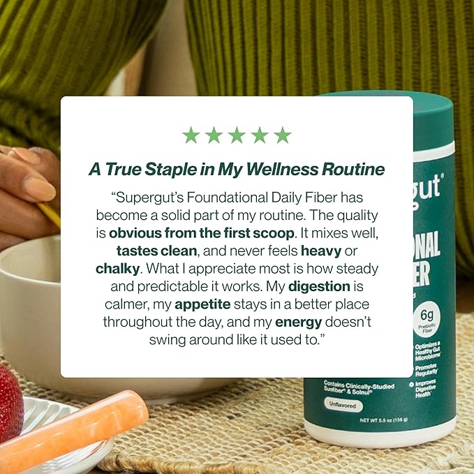 Supergut Foundational Daily Fiber Powder Sugar Free &amp Vegan Prebiotic Fiber Blend for Gut Health &amp Digestive Support Supplement for Men &amp Women with Solnul &amp Sunfiber Unflavored 20