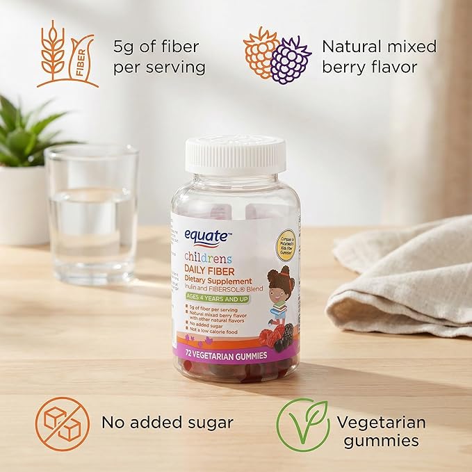 Fiber Gummies Kids Kids Gummies with Inulin &amp Soluble Blend No Added Sugar Mixed Berry Flavor 72 Count