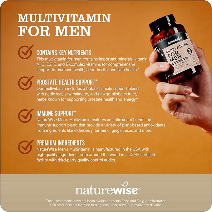 NatureWise [1] Multivitamin for Men - Non-GMO - 90 Capsules[45-Day Supply] + (Pack of 2) Omega 3 Fish Oil 1000mg + Vitamin E - Wild-Caught - 60 Softgels[30-Day Supply]