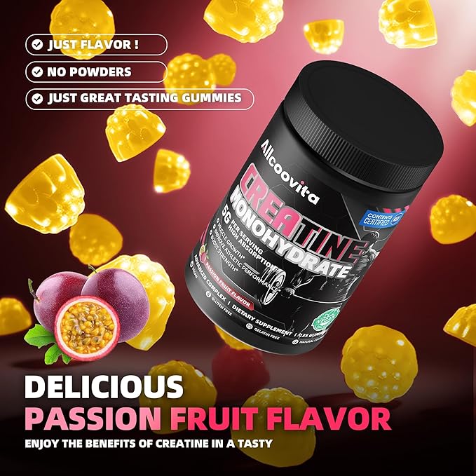 Creatine Monohydrate Gummies for Men &amp Women. Boost FocusStrength and Endurance Anti-Melting Formula Vegan Gluten-Free Non-GMO(Passion Fruit 135 ct)