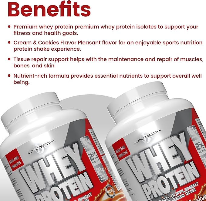 Unitech USK Whey Cookies Protein Powder | Muscle Repair &amp Metabolism Support | Protein with Essential Amino Acids Enzymes &amp Minerals | Sports Supplement | Cookies Flavor 80oz