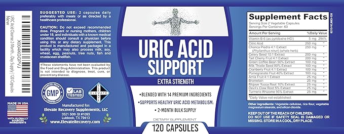 2-Month Uric Acid Support (14-in-1) Supplement | 60-Day Bulk Supply | Uric Acid Health Supplements | 120 Capsules