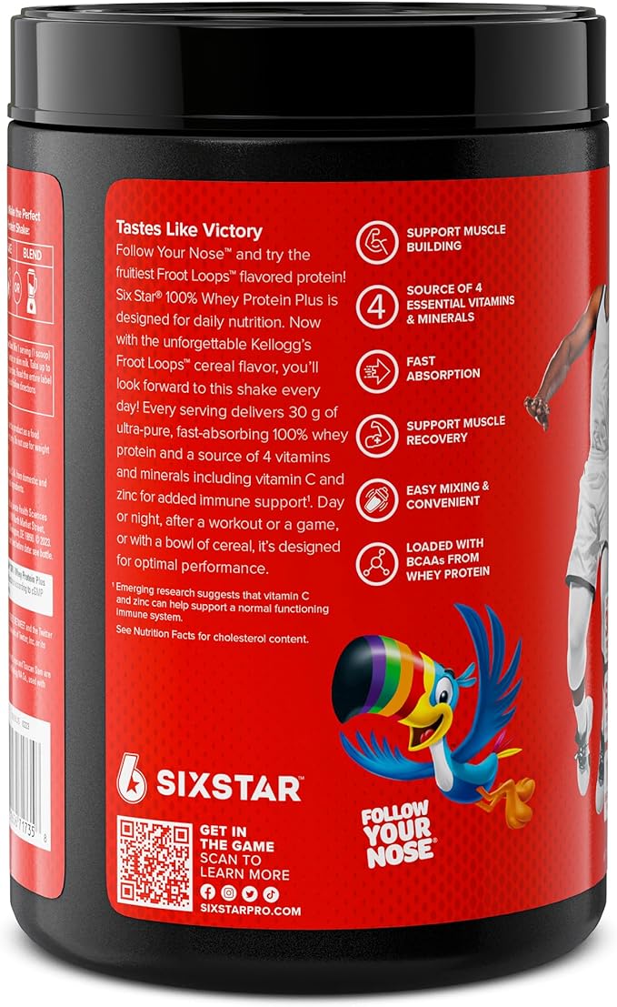 Six Star Whey Protein Powder Plus Kellogg's Froot Loops &amp Frosted Flakes Flavors | 30g Protein | Muscle Builder for Men &amp Women | 1.8lb Each