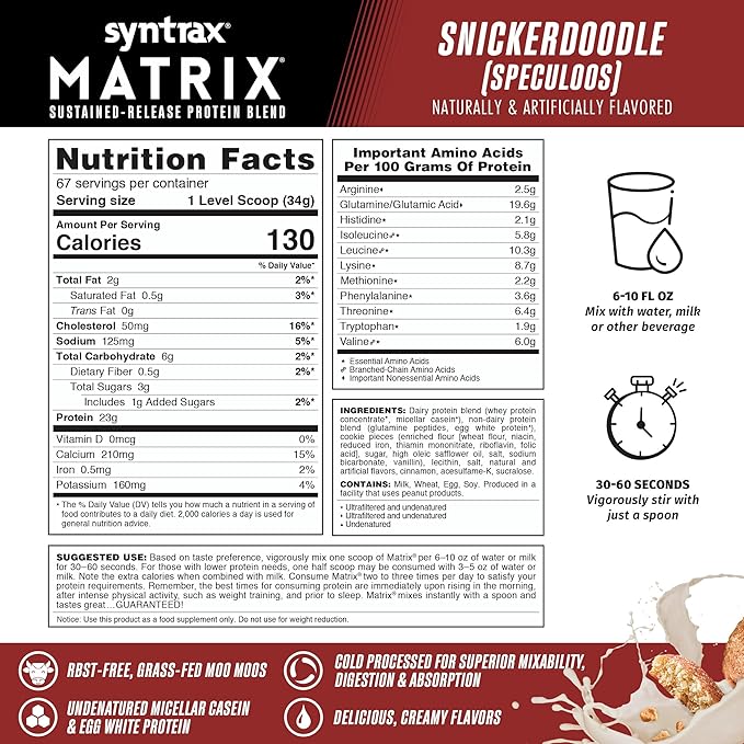 Syntrax Nutrition Matrix - Sustained-Release Protein Blend Snickerdoodle 5 lbs. Real Cookie Pieces