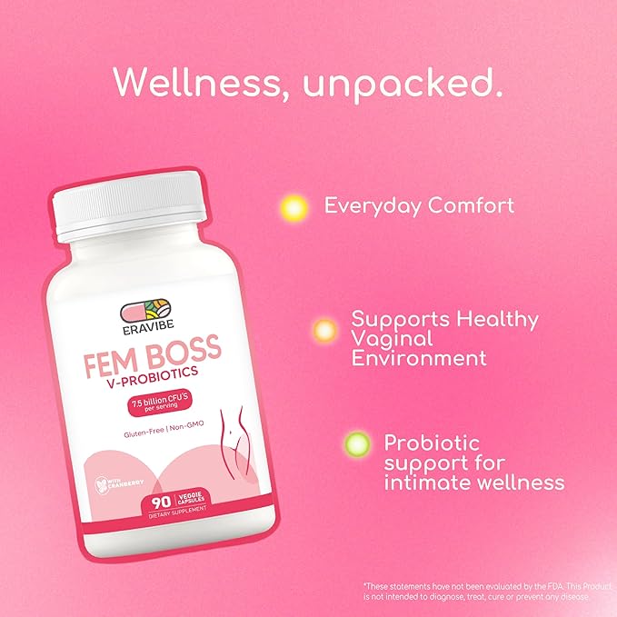 Women's Probiotic with Cranberry - 7.5 B CFUs for Vaginal &amp Gut Microbiome Support - 90 Vegan Capsules Gluten Free