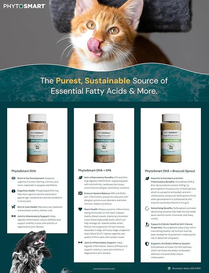 Omega-3 Krumble EPA and DHA for Pets - 70Grams Shaker Top. Pure Un-extracted Marine Micro-Algae Provides Pets with Complete Essential Fats for Total Body Health