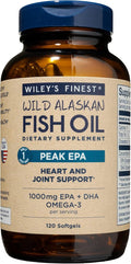 Wiley's Finest Wild Alaskan Fish Oil Peak EPA - Triple Strength Peak EPA &amp DHA Supplement - 1000mg Fish Oil - Omega-3s for Joint Health Support - 120 Softgels (120 Servings)