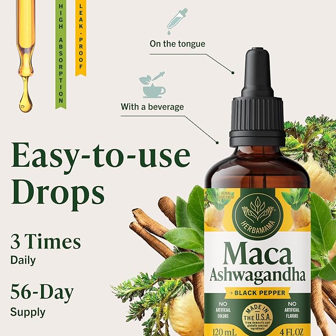 HERBAMAMA Maca Ashwagandha Drops - Vegan Mood Support &amp Overall Well-Being with Ashwagandha and Maca Root Extract Tincture - Non-GMO Alcohol &amp Sugar-Free Women &amp Men Support Supplement 5