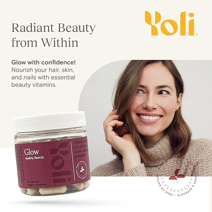 Yoli Glow Biotin &amp Collagen Supplements – Hair Skin &amp Nails Formula – Daily Multivitamin for Women with Essential Vitamins &amp Minerals – 60 Capsules