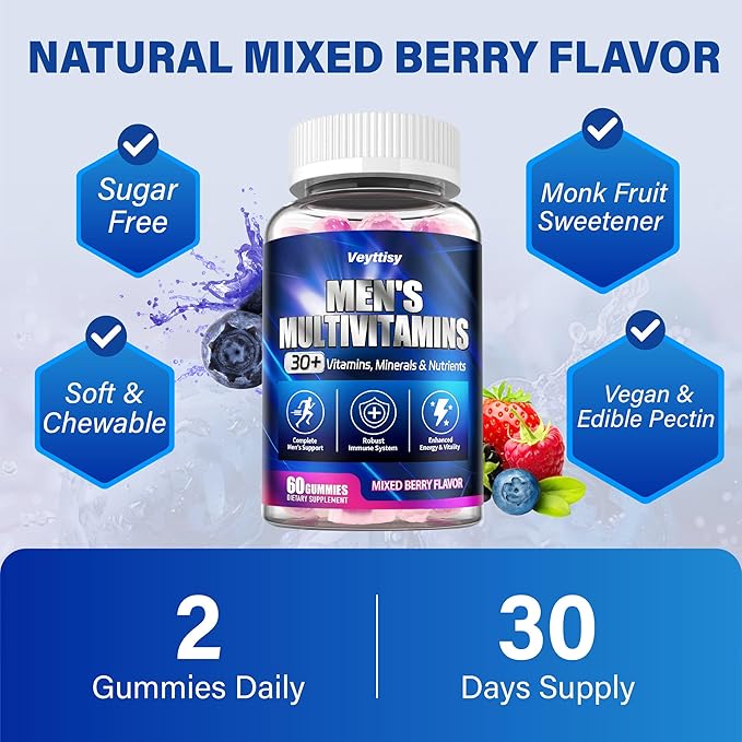 Methylated Multivitamin Gummies for Men - Mens Multivitanins Gummy with Vitamins A C D K E Methylated Folate B Complex Probiotics Omega-3 CoQ10 Herbal Blend - Support Energy &amp Immune Health