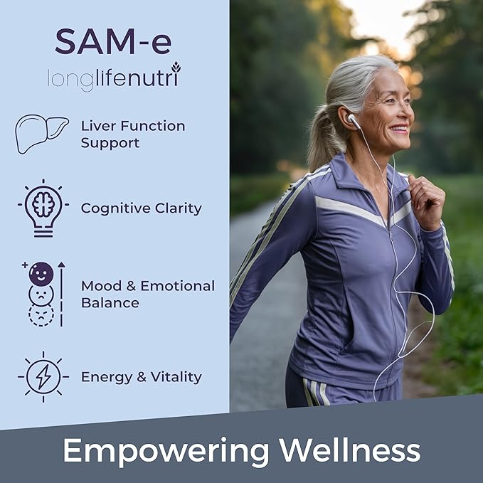 LongLifeNutri SAM-e 400mg – 120 Vegetarian Capsules Methylated S-Adenosylmethionine for Joint Mobility &amp Flexibility 2-Month Supply No Fillers GMP Certified Made in USA