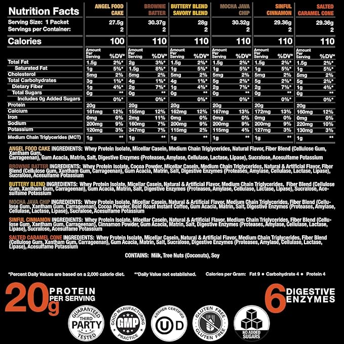 Devotion Nutrition Protein Powder Packets: Variety Pack with Shaker Bottle - 6 Flavors 12 Single Serve Packets - 20g Protein No Added Sugar Gluten-Free
