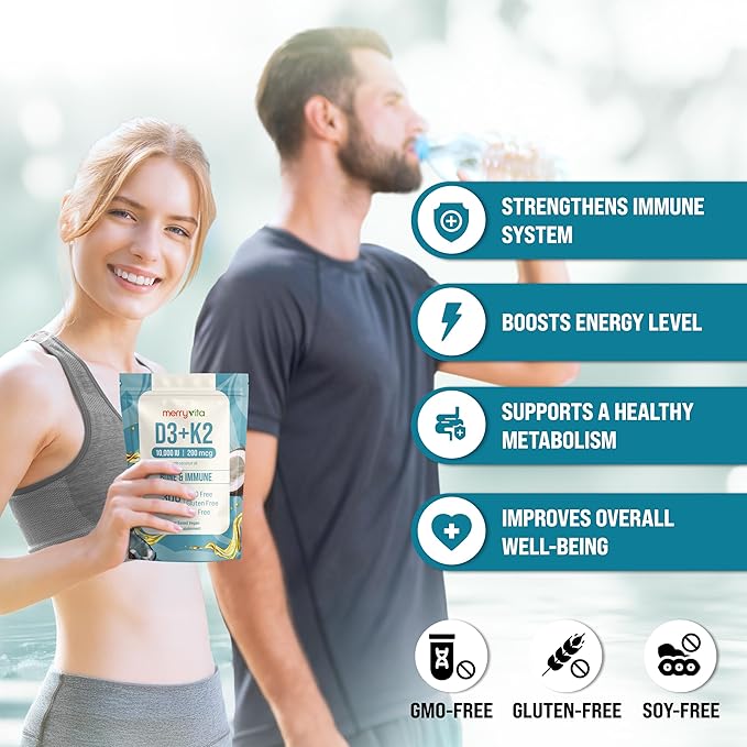 Vitamin D3 K2 300 Softgels – 10000 IU &amp 200 MCG K2 MK7 – Plant-Based Vegan Non-GMO Gluten-Free – Coconut Oil – Immune Bone &amp Muscle Support – D3 con K2 vitamina Supplement
