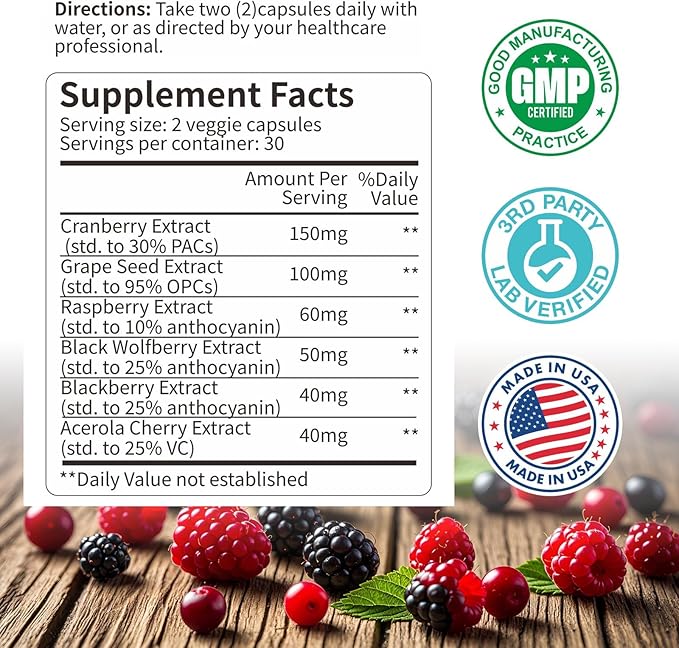 6X 6-in-1 Mixed Berry &amp Cherry Antioxidant Supplement - 6-Berry Extract for Even Skin Tone &amp Urinary Tract Health - 120 Vegan Capsules 60-Day Routine Bundle