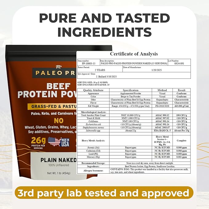 Paleo Pro 26G Beef Protein Powder - Pack of 2-30 Days Supply - Grass Fed Protein Powder Isolate - Pure Animal Based Pastured | Dairy &amp Gluten Free Natural &amp Clean Proteins for Paleo &amp Ket