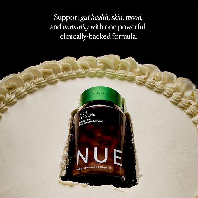 The Nue Co. Pre + Probiotic Supplement - Synbiotic &amp Spore Based Formula for Daily Gut Balance - Vegan &amp Gluten Free Immune Supplement - Supports Digestive Wellness Immunity &amp Skin | 60 C