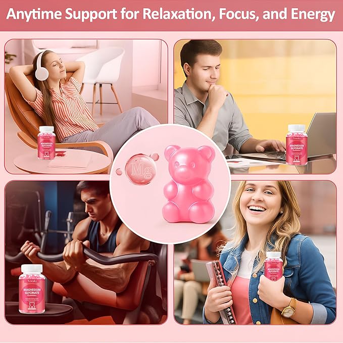 Magnesium Glycinate Gummies 2 Bottles Sugar-Free for Adults &amp Kids Magnesium Gummy for Relaxation Stress &amp Muscle Relief Supports Bone &amp Nerve Health Vegan Pectin-Based Strawberry F