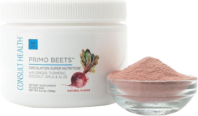 Consult Health Primo Beets - Beet Root Powder Drink Mix with Electrolytes - Nitrates to Support Circulation - Energy Boost - Ginger &amp Turmeric - for Men &amp Women - Natural Flavor - 30 Servings