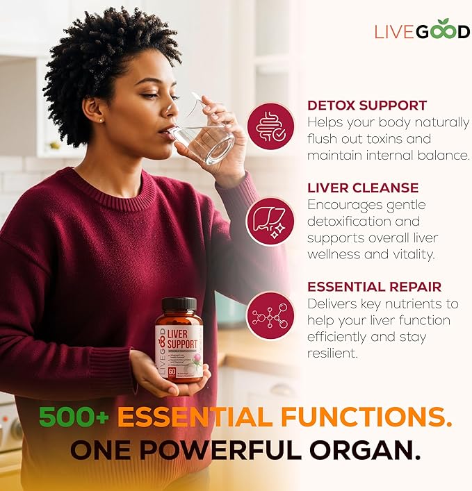 LIVEGOOD Liver Support Supplement for Liver Cleanse Detox Milk Thistle and Dandelion Root with Turmeric and Alpha Lipoic Acid for Overall Health (60 Count)